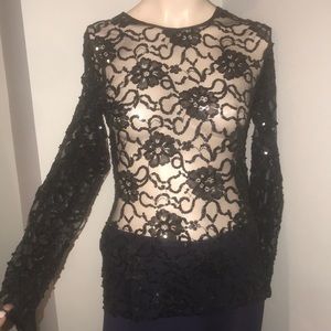 Adrienne Vittadini Lace and Sequin Top Sz S
